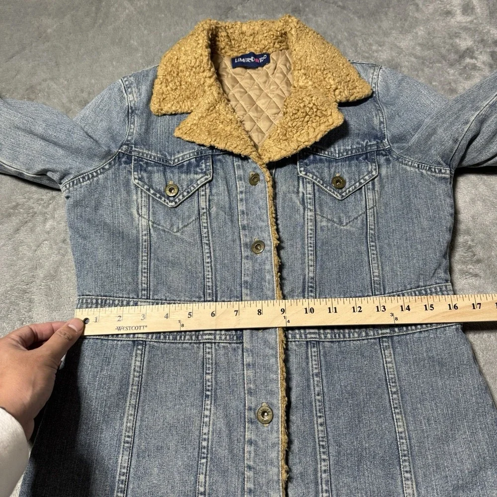 VTG Y2K Limited Too Womens‎ Denim Faux Fur Collared Jacket Size S 18.5x23 Indie